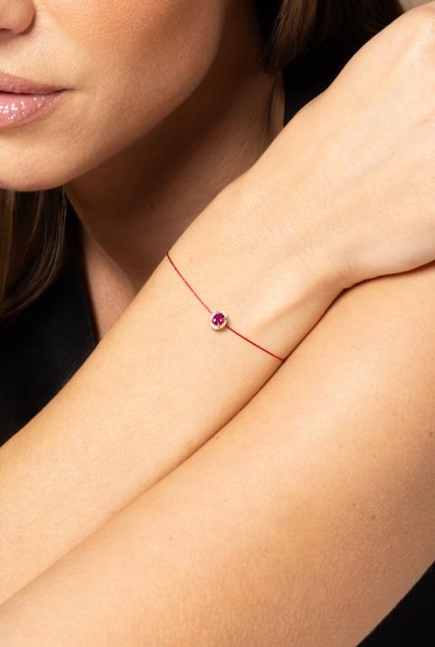 Ruby and diamonds string bracelet in rose gold prong setting - Redline - 0++