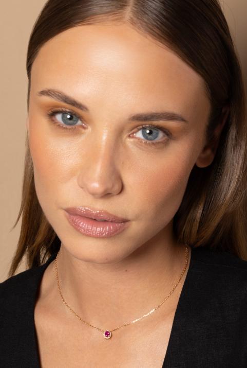 Ruby and diamonds chain necklace in rose gold prong setting - Redline - 0++