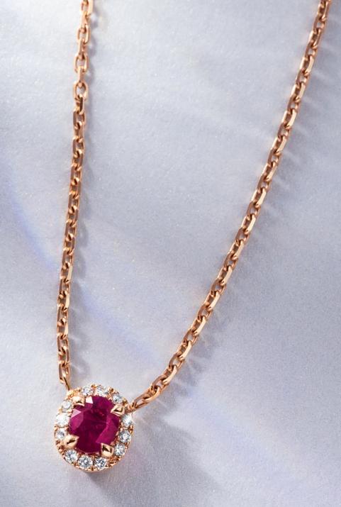 Ruby and diamonds chain necklace in rose gold prong setting - Redline - 0++