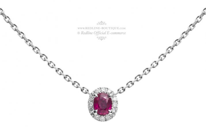 Ruby and diamonds chain necklace in white gold prong setting - Redline - 0++