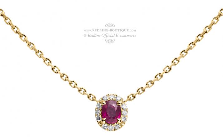 Ruby and diamonds chain necklace in yellow gold prong setting - Redline - 0++