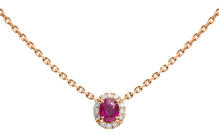 Ruby and diamonds chain necklace in rose gold prong setting - Redline - 0++