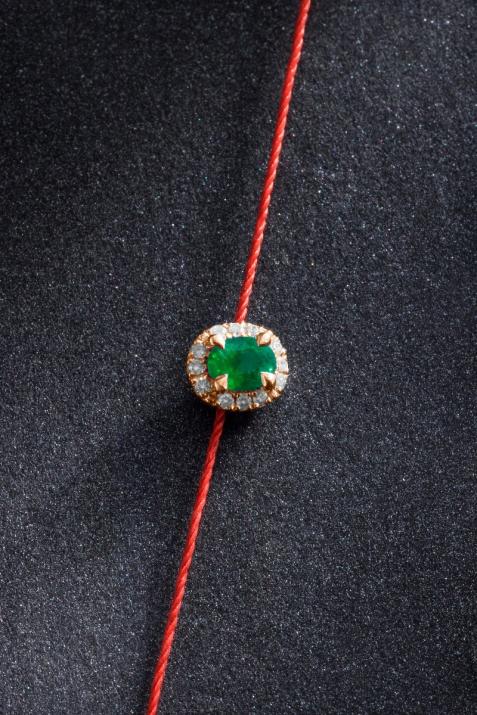 Emerald and diamonds string bracelet in rose gold - Redline - 0++