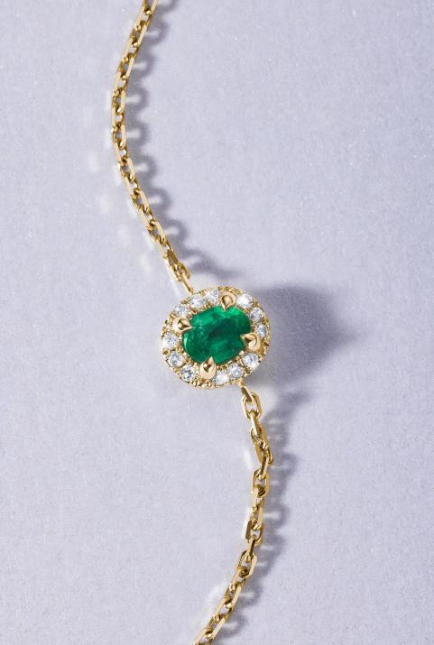 Yellow gold chain bracelet with emerald and diamonds - Redline - 0++
