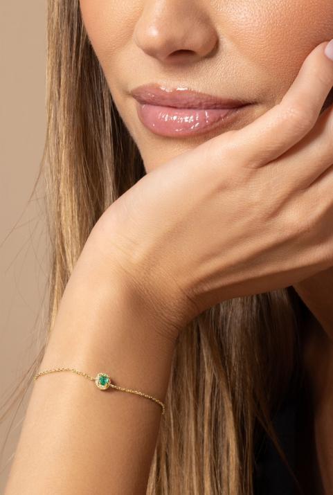 Yellow gold chain bracelet with emerald and diamonds - Redline - 0++