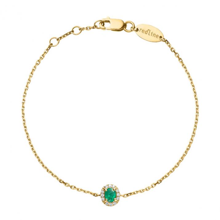 Yellow gold chain bracelet with emerald and diamonds - Redline - 0++