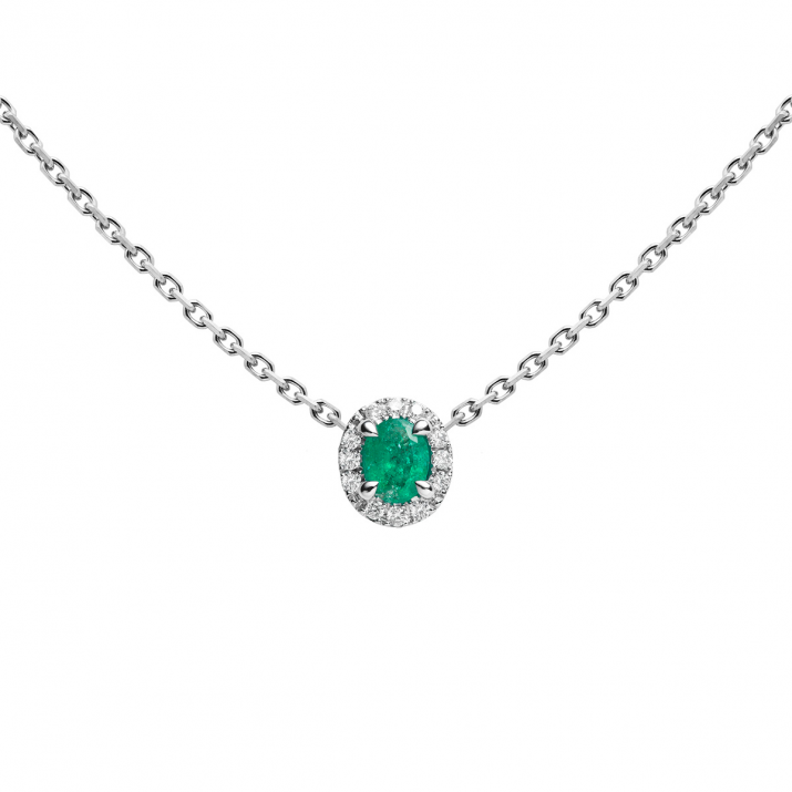 White gold chain necklace with emerald and diamonds - Redline - 0++