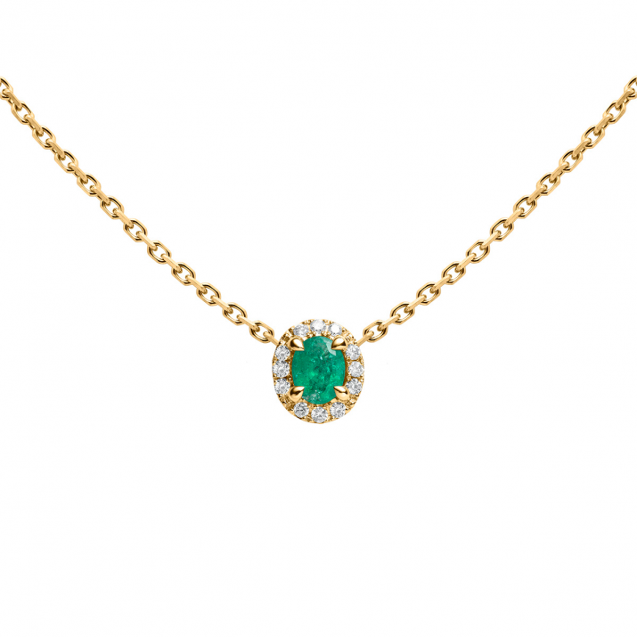 Yellow gold chain necklace with emerald and diamonds - Redline - 0++