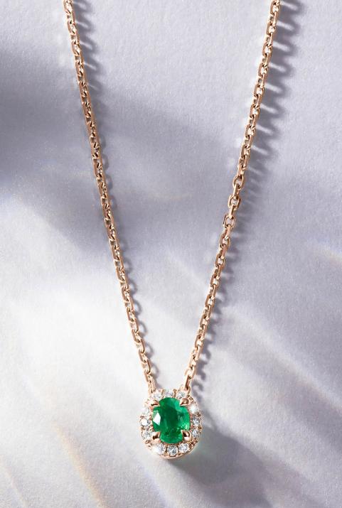 Rose gold chain necklace with emerald and diamonds - Redline - 0++