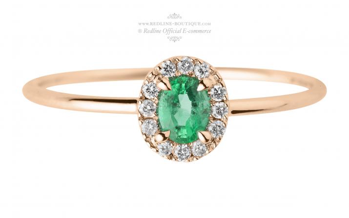Emerald and diamonds ring band in rose gold prong setting - Redline - 0++