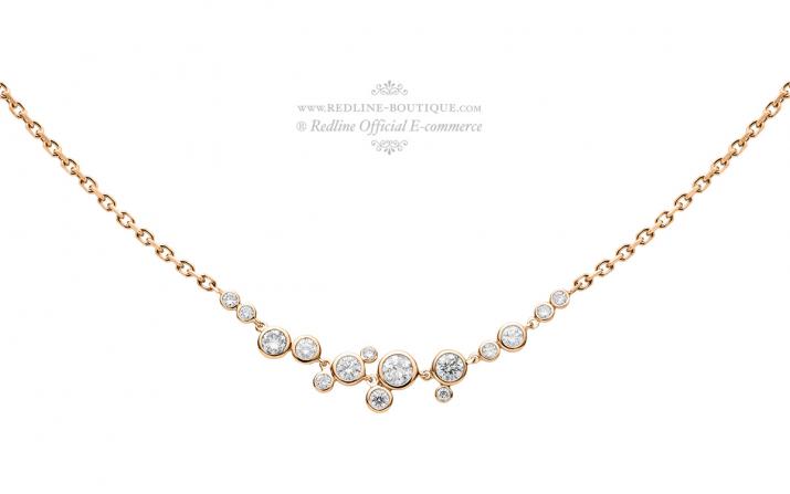 Chain necklace with 0.65ct diamonds in rose gold bezel setting - Redline - 0++