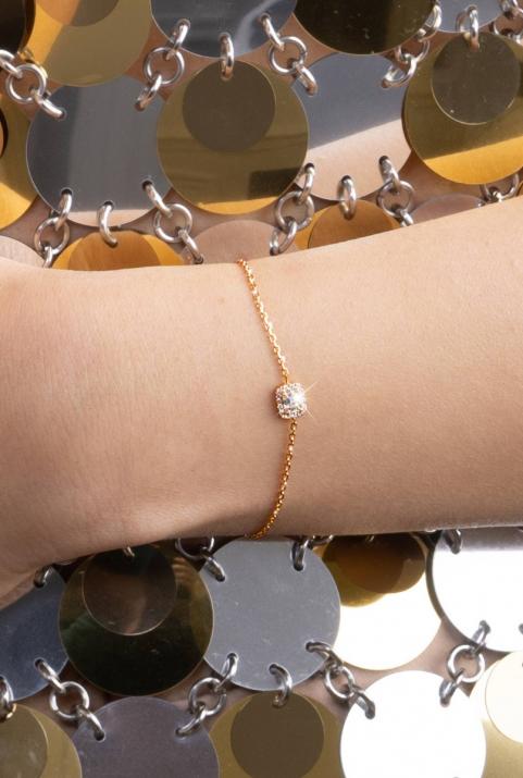 Chain bracelet with emerald-cut diamond in rose gold prong setting - Redline - 0++