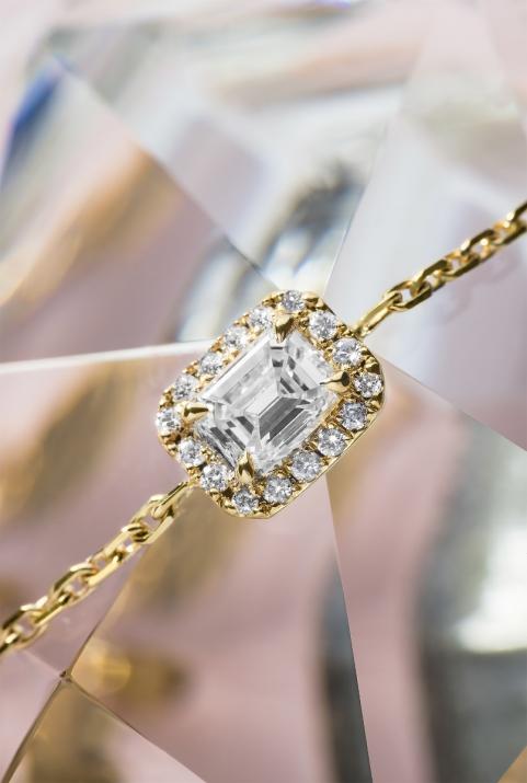 Chain bracelet with emerald-cut diamond in yellow gold prong setting - Redline - 0++