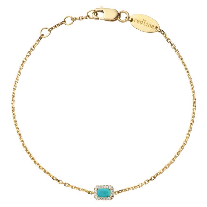 Turquoise and diamonds chain bracelet in yellow gold prong setting - Redline