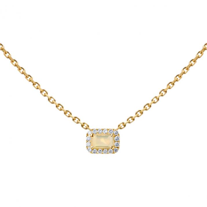 Opal and diamonds chain necklace in yellow gold prong setting - Redline