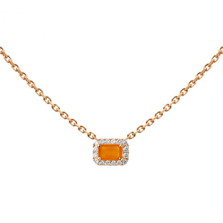 Chain Necklace For Women with 0.05ct Princess Diamond in Rose Gold Prong Setting - Redline - 0++