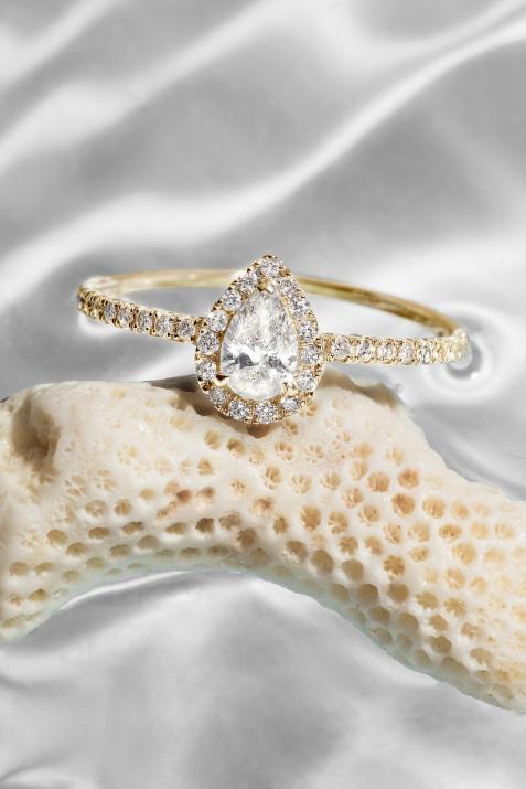 Ring band with 0.43ct diamonds in yellow gold prong setting - Redline - 0++