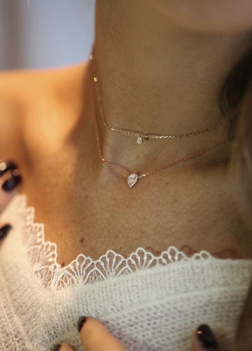 Chain necklace with 0.43ct diamonds in rose gold prong setting - Redline - 0++