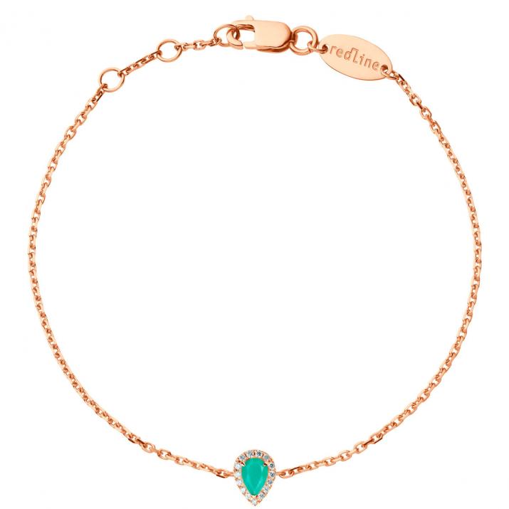 Turquoise and diamonds chain bracelet in rose gold prong setting - Redline - 0++
