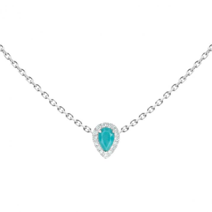 Turquoise and diamonds chain necklace in white gold prong setting - Redline - 0++