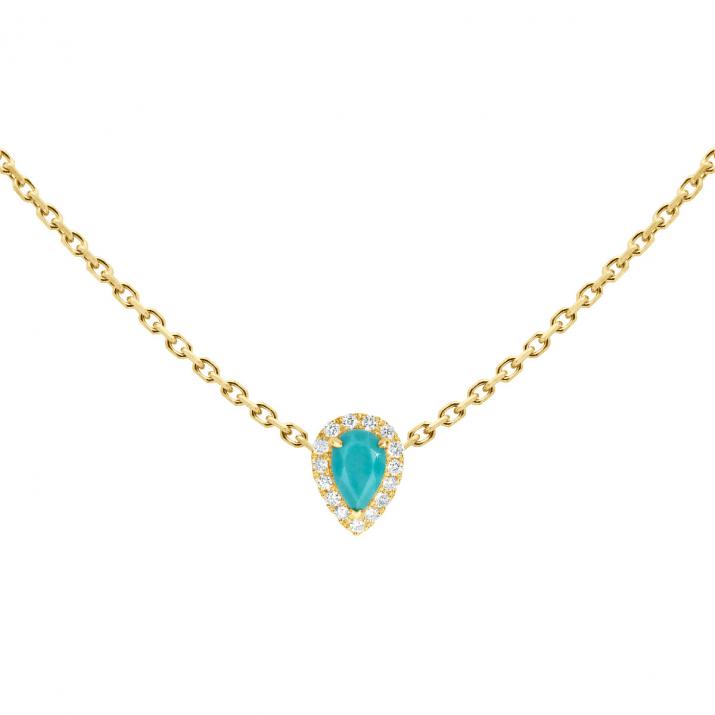 Turquoise and diamonds chain necklace in yellow gold prong setting - Redline - 0++