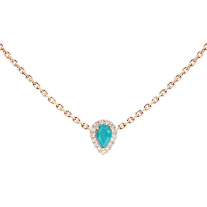 Turquoise and diamonds chain necklace in rose gold prong setting - Redline - 0++