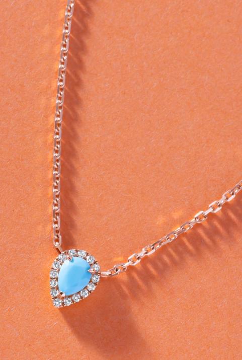 Turquoise and diamonds chain necklace in rose gold prong setting - Redline - 0++