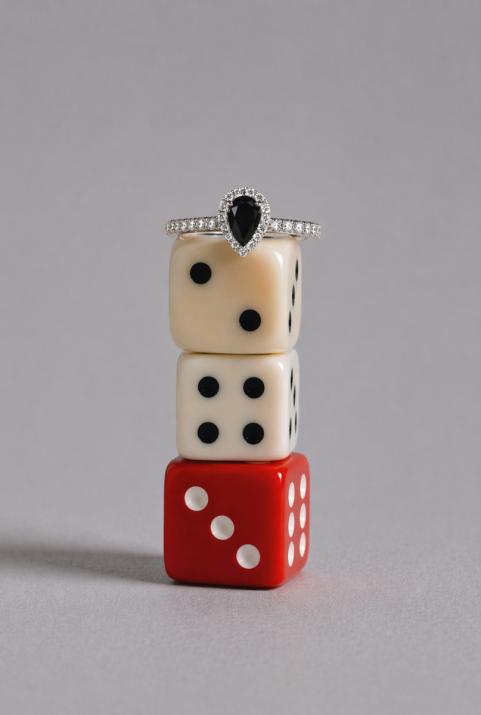 Onyx and diamonds ring band in white gold prong setting - Redline - 0++