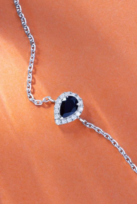 Onyx and diamonds chain bracelet in white gold prong setting - Redline - 0++