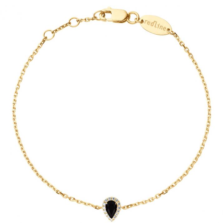 Onyx and diamonds chain bracelet in yellow gold prong setting - Redline - 0++