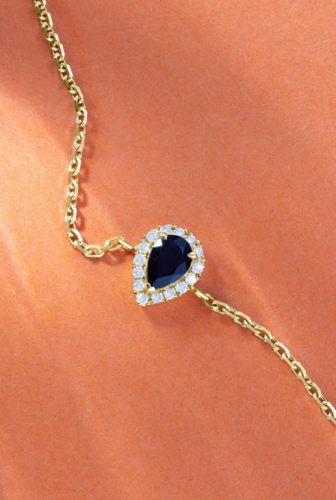 Onyx and diamonds chain bracelet in yellow gold prong setting - Redline - 0++