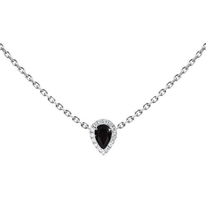 Onyx and diamonds chain necklace in white gold prong setting - Redline - 0++