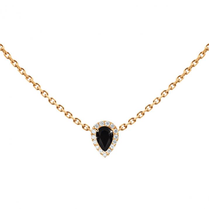 Onyx and diamonds chain necklace in rose gold prong setting - Redline - 0++