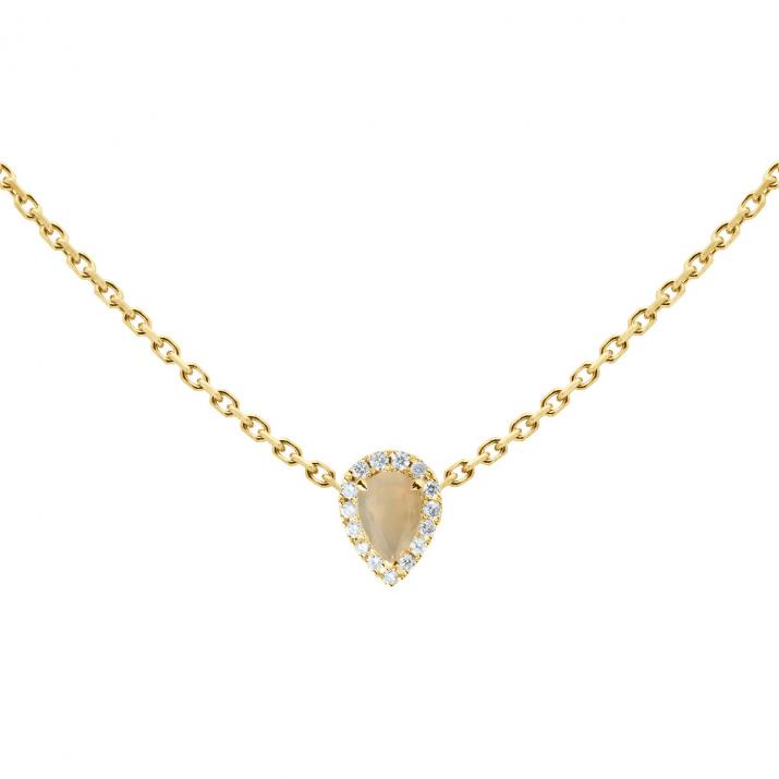 Opal and diamonds chain necklace in yellow gold prong setting - Redline
