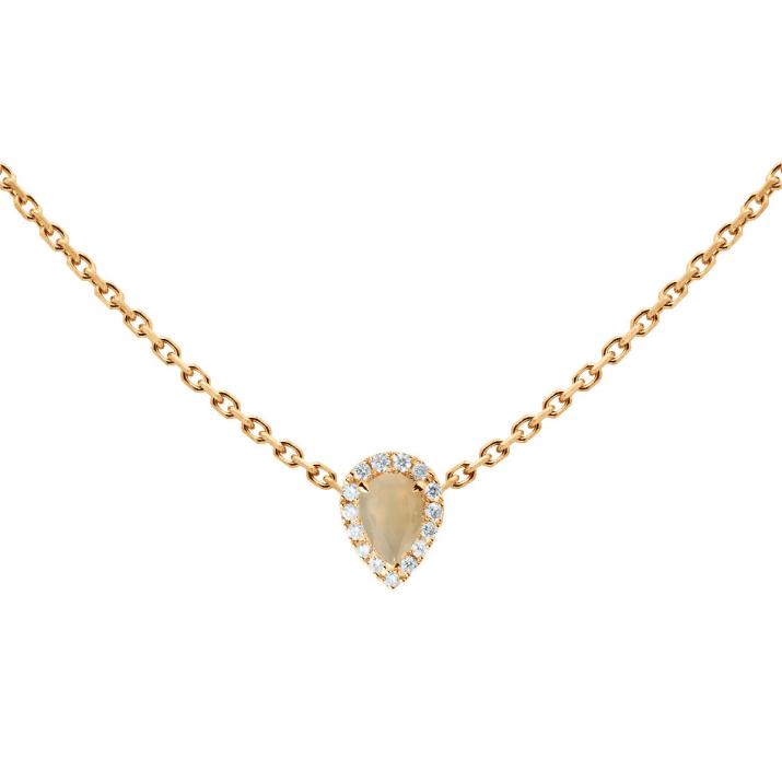 Opal and diamonds chain necklace in rose gold prong setting - Redline