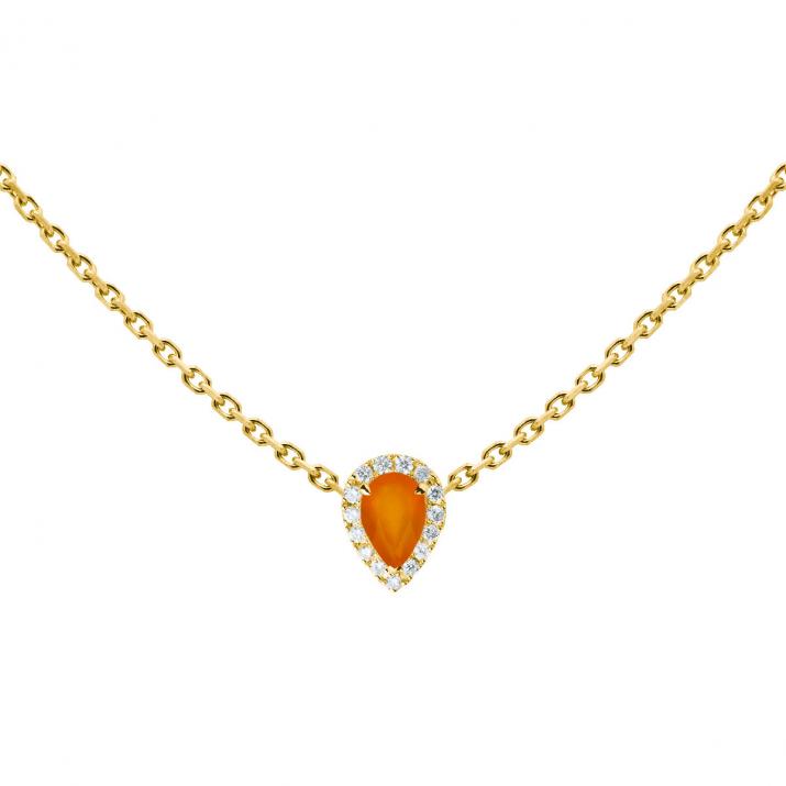 Chain Necklace For Women with 0.07ct Pear Diamond in Yellow Gold Prong Setting - Redline