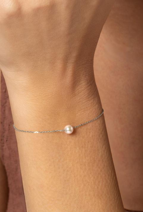 White gold chain bracelet with Akoya pearls - Redline - 0++