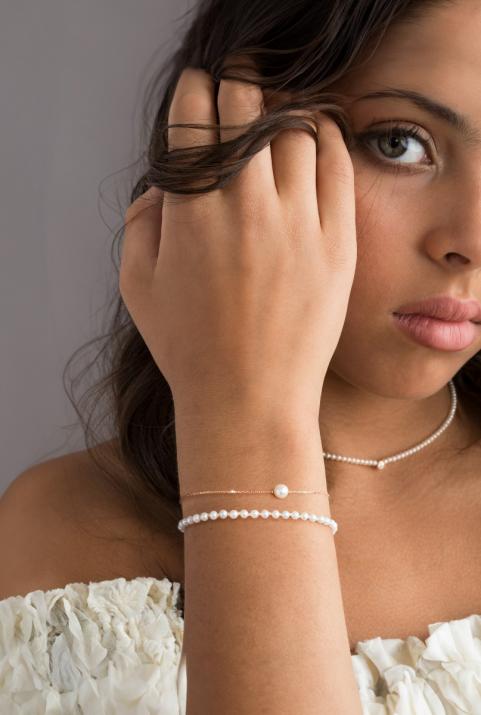 Rose gold chain bracelet with Akoya pearls - Redline - 0++