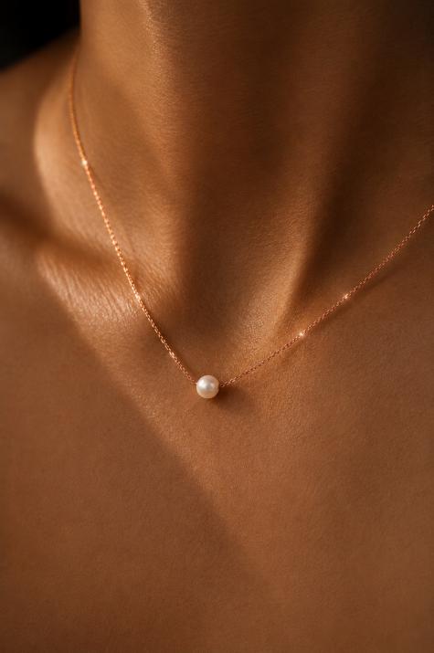 Rose gold clasp chain necklace with Akoya pearls - Redline - 0++