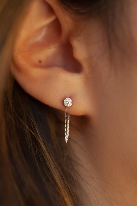 ピュアダイヤモンドホワイトゴールドチェーンスタッドピアス - Redline - 0++