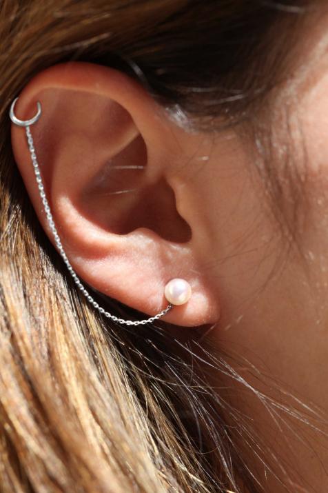 White gold chain lobe earrings with Akoya pearls - Redline - 0++