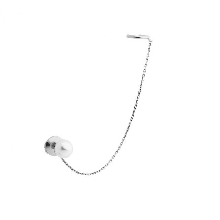 White gold chain lobe earrings with Akoya pearls - Redline - 0++