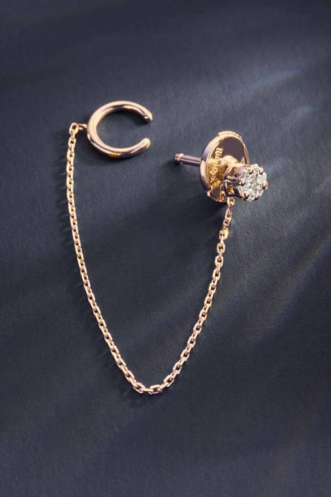 18Kローズゴールド フェイクピアス風ピアス 0.10ct ダイヤモンド - Redline - 0++