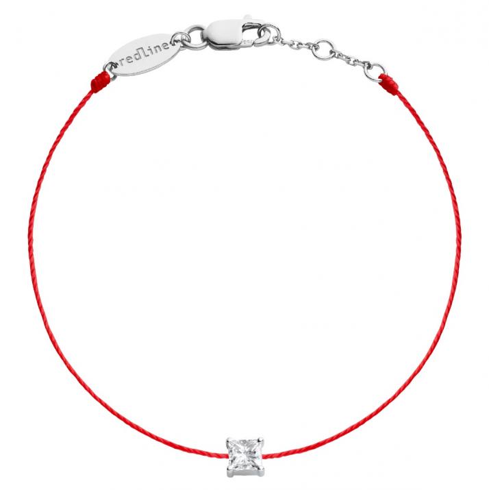 String bracelet with 0.11ct princess cut diamond in white gold prong setting - Redline - 0++