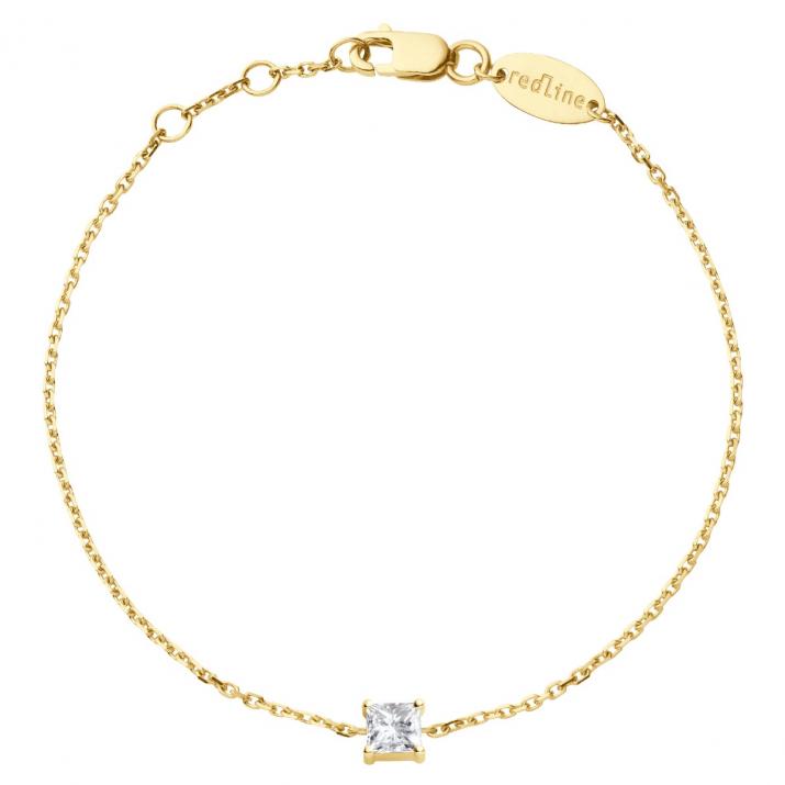 Chain bracelet with 0.11ct princess cut diamond in yellow gold prong setting - Redline - 0++