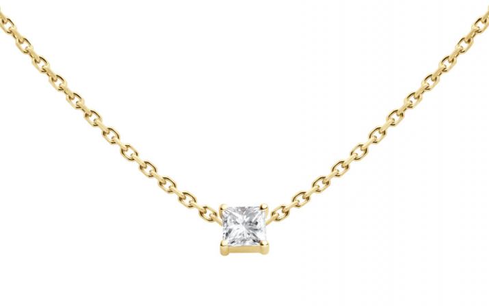 Chain necklace with 0.11ct princess cut diamond in yellow gold prong setting - Redline - 0++