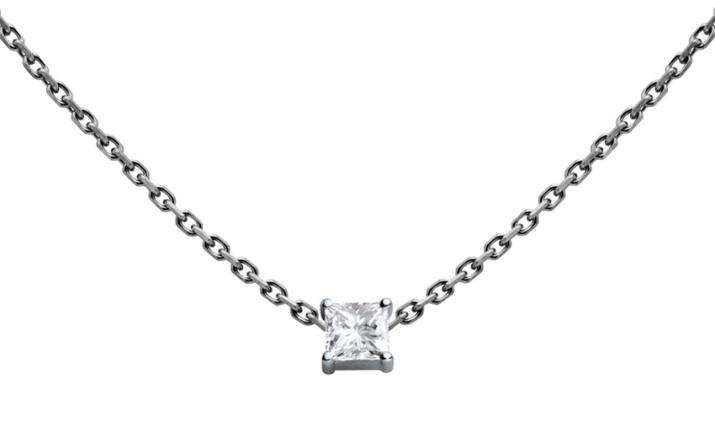 Chain necklace with 0.11ct princess cut diamond in white gold prong setting - Redline - 0++