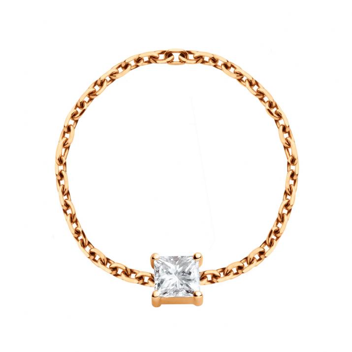 Chain ring with 0.11ct princess cut diamond in rose gold prong setting - Redline - 0++