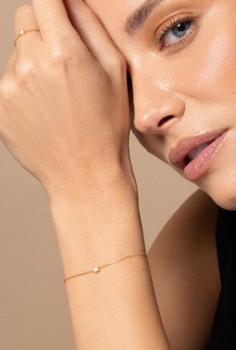 Chain bracelet with 0.11ct princess cut diamond in yellow gold prong setting - Redline - 0++