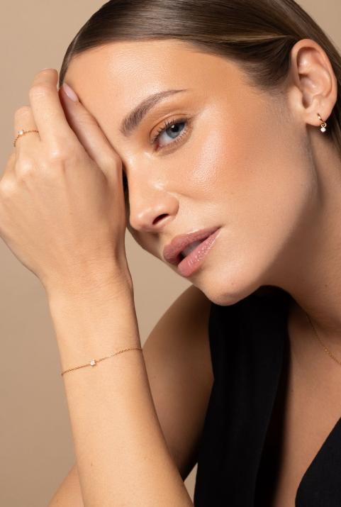 Chain bracelet with 0.11ct princess cut diamond in rose gold prong setting - Redline - 0++